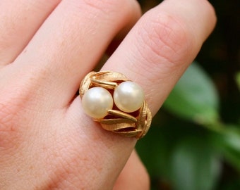 Anillo vintage de perlas falsas de Avon - Anillo vintage de oro y perlas