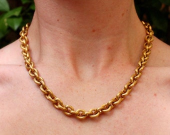 Vintage Monet Chunky Matte Chain - Collar de cadena gruesa chapado en oro vintage - Collar de cadena de oro