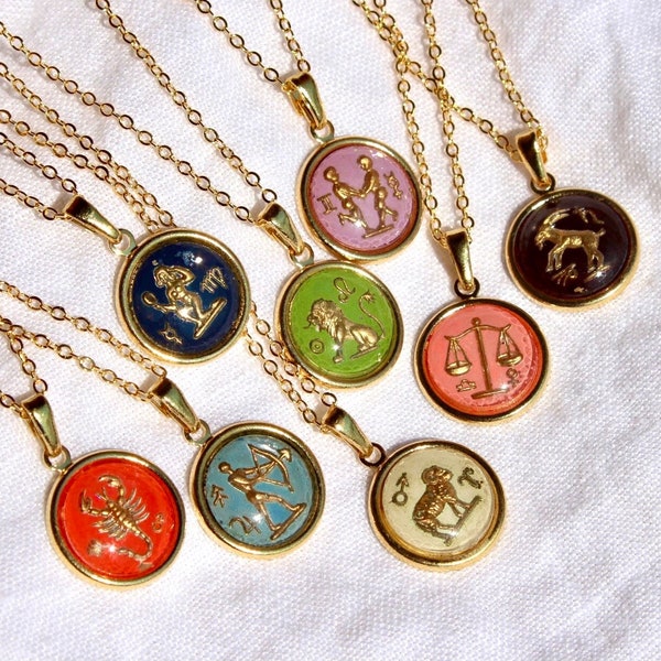 Vintage Intaglio Zodiac Pendant Necklace