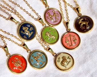 Vintage Intaglio Zodiac Pendant Necklace