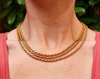 Collar de cadena de oro en capas vintage - Collar de cadena de oro Trifari vintage