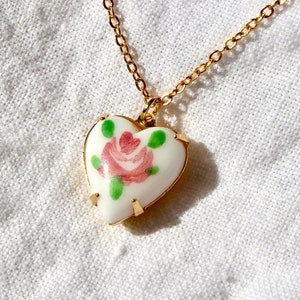 Vintage Rose Heart Charm Pendant Necklace Vintage Flower Necklace Vintage Floral Necklace image 1