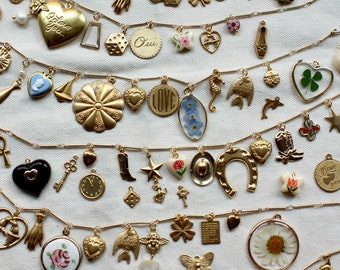 Build Your Own Custom Charm Necklace - Customizable Charm Necklace - Custom Vintage Charms - Gold Plated and Raw Brass Custom Necklace