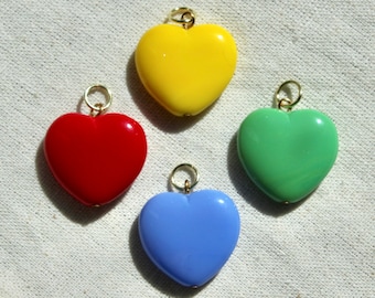 Vintage Glass Heart Charm - Green Yellow Blue or Red Vintage Glass Heart Pendant