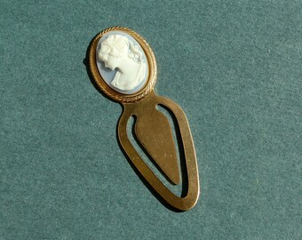 Vintage Cameo Bookmark - Brass Bookmark with Blue Cameo