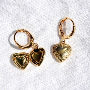18K Gold Heart Locket Hoop Earrings, Vintage Style Locket Heart Hoops, Anti Tarnish, Personalized Gift For Best Friend, Mom, Sister, Women