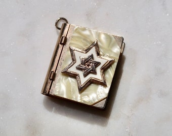 Vintage Star of Dvid Shell and Metal Book Charm - Hinged Book Charm