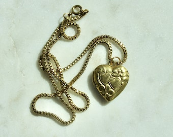 Vintage Heart Locket Pendant Necklace - Handmade Vintage Brass Heart Locket and Box Chain - Heart Locket Charm