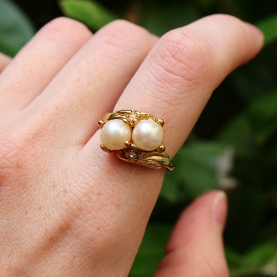 Vintage Gold Plated Faux Pearl Ring - Vintage 18k 