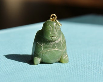 Vintage Carved Jade Buddha Charm Pendant - Vintage Buddha Charm - Vintage Green Jade Charm