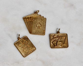 Vintage Vegas Messing Glücksspiel Charms - Vintage Würfel Charm, Vintage Spielkarten Charm - Vintage Messing Glücksbringer