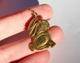 Vintage Brass Bunny Charm - Vintage Gold Bunny Charm with Loop