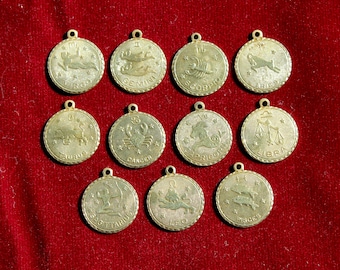 Vintage Zodiac Coin Charm - Mystical Astrology Pendant - Vintage Zodiac Jewelry - Gemini, Virgo, Taurus, Libra, Capricorn, Pisces, and More