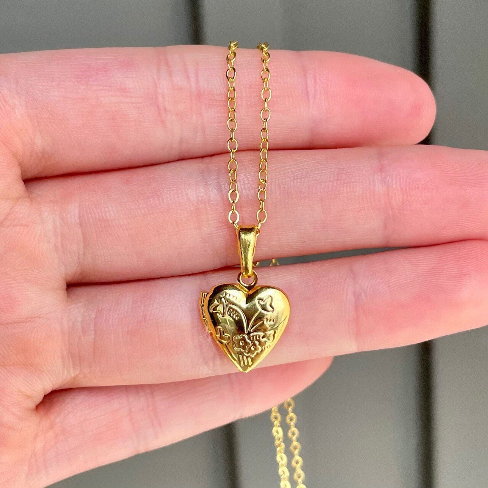 Gold Plated Heart Locket Pendant Necklace Etsy