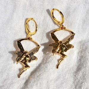 Gold Fairy Hoops - Fairy Drop Earrings - Gold Plated Fairy Earrings - Hypoallergenic Fairy Jewelry