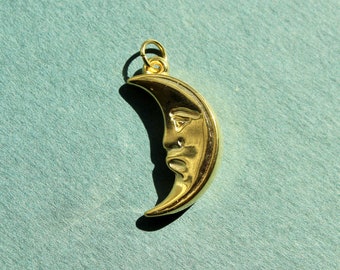 Dije de luna hinchada vintage chapado en oro - Dije de luna creciente vintage de oro