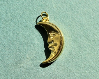 Vintage Gold Plated Puffy Moon Charm - Vintage Gold Crescent Moon Charm