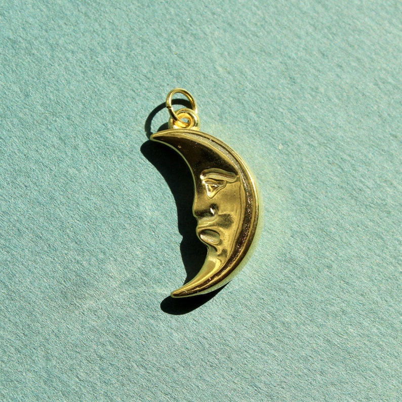 Vintage Gold Plated Puffy Moon Charm Vintage Gold Crescent Moon Charm image 1