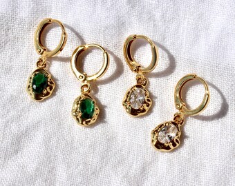 Gemstone Nugget Gold Mini Hoop Earrings