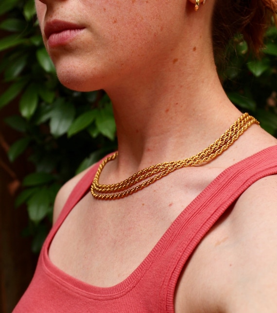 Vintage Layered Gold Chain Necklace - Vintage Tri… - image 2