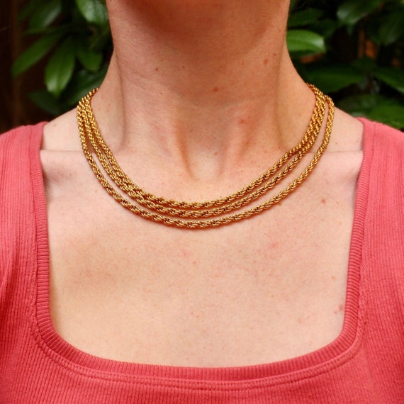 Vintage Layered Gold Chain Necklace - Vintage Tri… - image 1