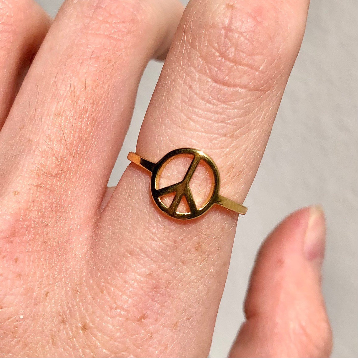 Classic Gold Peace Sign Ring Etsy UK