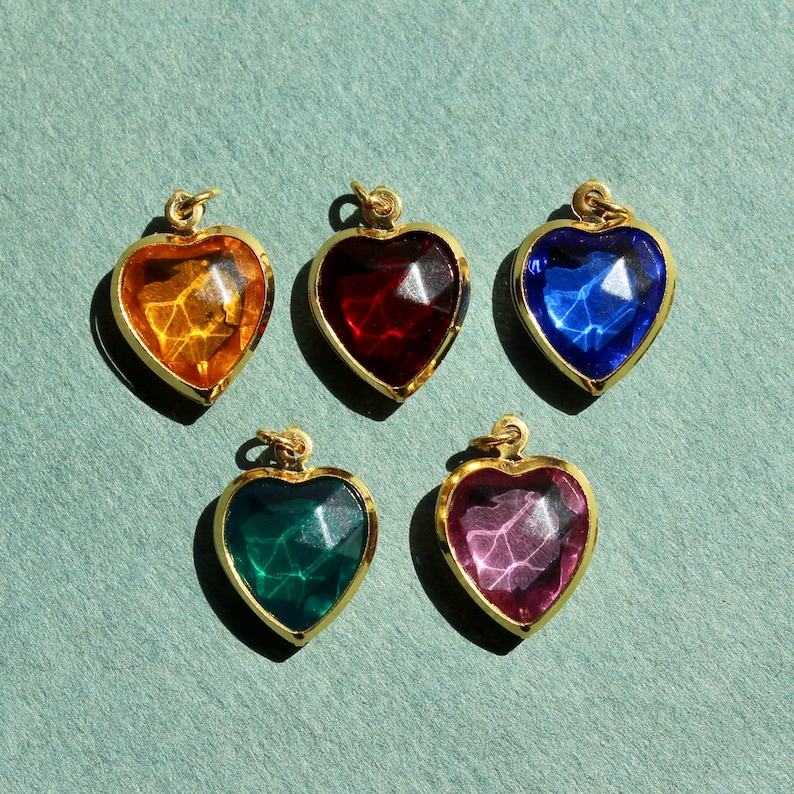 Vintage Colorful Acrylic Heart Charm Acrylic Channel Set Vintage Heart Charms Colorful Vintage Heart Charms image 1