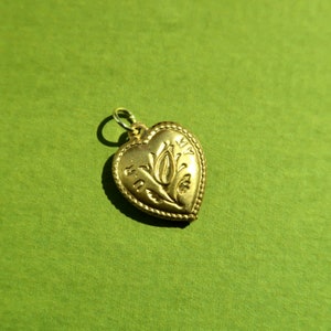 Vintage Puffed Heart Charm - Sweet Vintage Brass Heart Charm - U R My Rose Charm