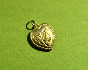 Vintage Puffed Heart Charm - Sweet Vintage Brass Heart Charm - U R My Rose Charm
