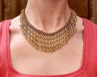 Collar de cadena de flecos de oro vintage - collar de cadena de declaración vintage