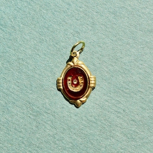 Vintage Carved Glass Charm with Horseshoe - 1970s German Carved Glass Charm - Vintage Brass Charm with Jumpring