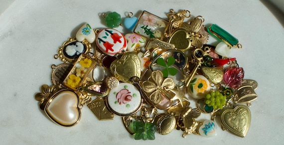 Charm Soup - Charm Lot with Vintage and New Charm Mix - Gold Plated and Raw Brass Charms - Vintage Charms for Jewelry Making