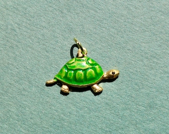 Vintage Hand Painted Enamel Turtle Charm - Vintage Enamel Animal Charm