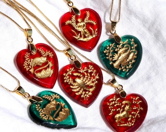 Vintage Zodiac Glass Heart Necklace