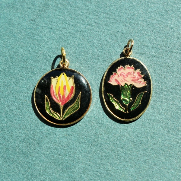 Vintage Floral Cloisonné Handbemalte Charms - Vintage Tulpen Charm - Vintage Chrysanthemen Charm