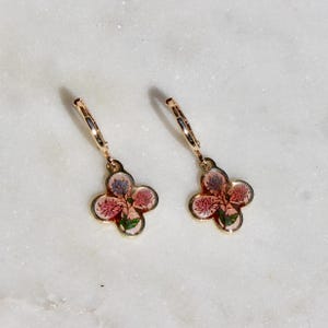 Vintage Floral Enamel Clover Hoop Earrings - Vintage Floral Earrings - Vintage Flower Earrings - Vintage Colorful Floral Earrings