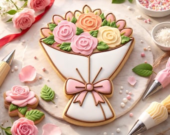 3D Printed Flower Bouquet Cookie Cutter, Wrapped Floral Fondant Cutter