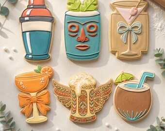 Bar Cart Cocktail Hour Sextet Cookie Cutter Set 3D Printed Bundle