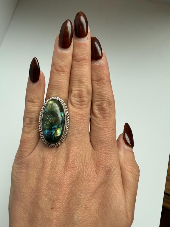 Massive Blue Flash Labradorite Statement Ring – S… - image 10