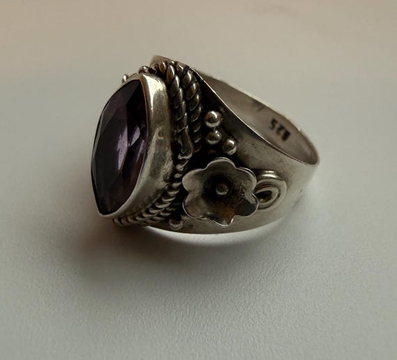 Purple Stone Statement Ring – Sterling Silver Flo… - image 3