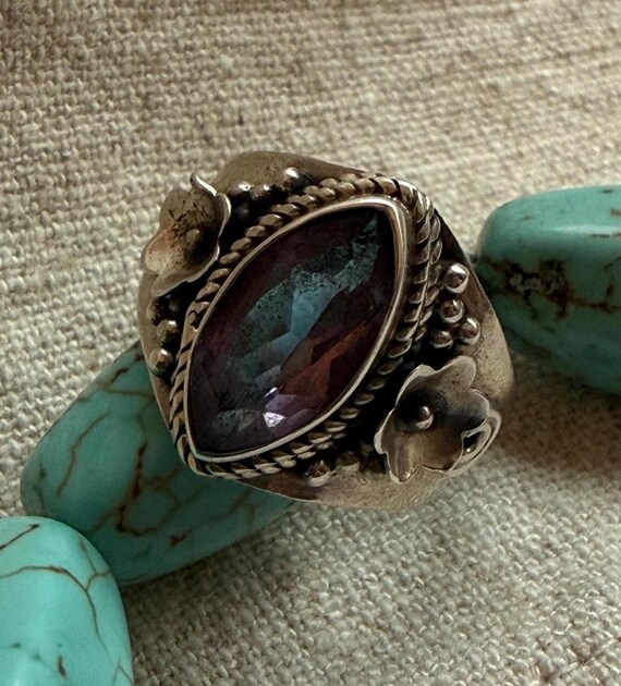 Purple Stone Statement Ring – Sterling Silver Flo… - image 6