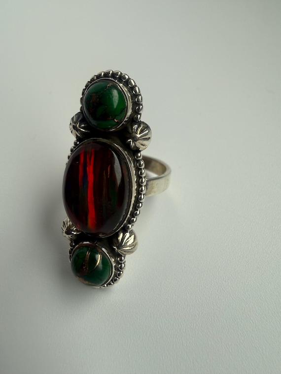 Aurora Crystal Fire Opal Statement Ring – Sterlin… - image 2