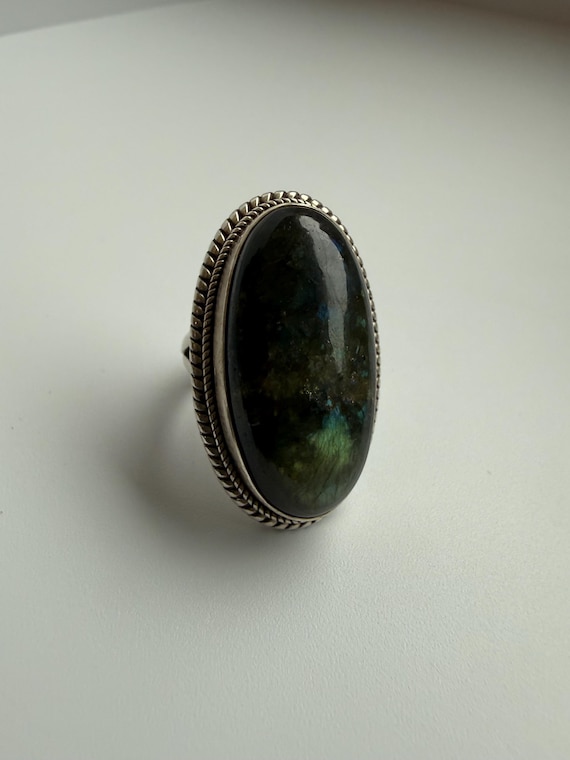 Massive Blue Flash Labradorite Statement Ring – S… - image 2