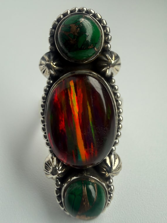 Aurora Crystal Fire Opal Statement Ring – Sterlin… - image 1