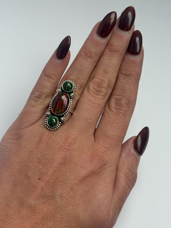 Aurora Crystal Fire Opal Statement Ring – Sterlin… - image 6