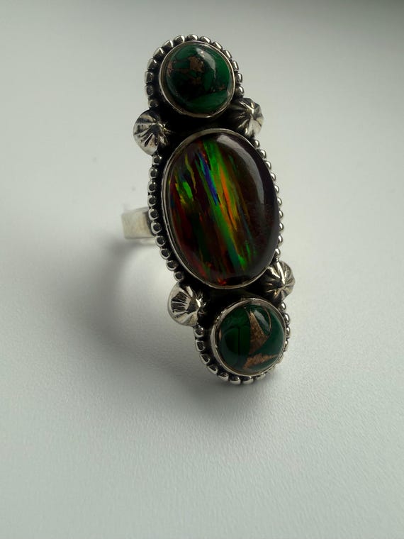 Aurora Crystal Fire Opal Statement Ring – Sterlin… - image 3