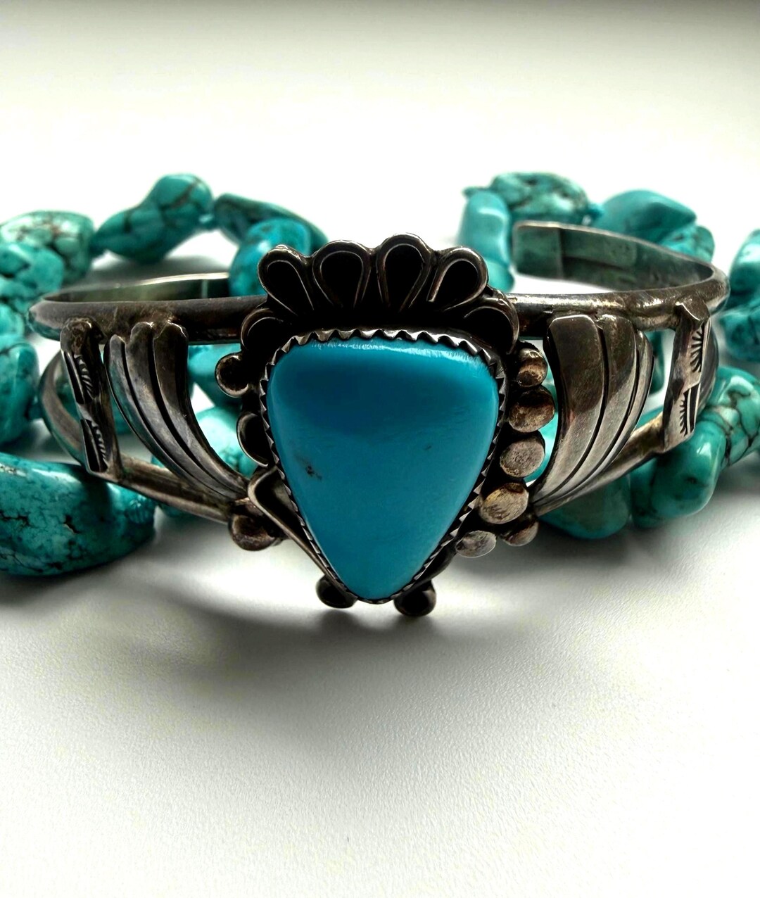 Vintage Southwestern Turquoise Cuff Bracelet – Sterling Silver Navajo ...