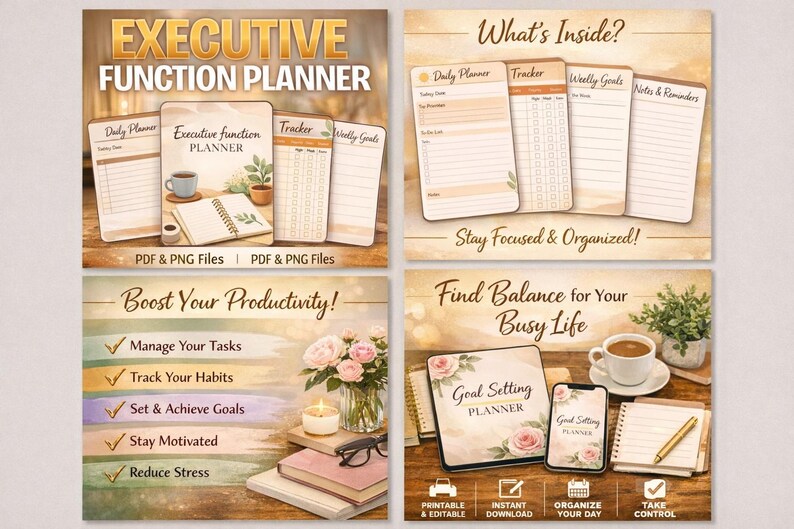 ADHD Executive Function Planner | Focus Journal (PDF/PNG Instant ...