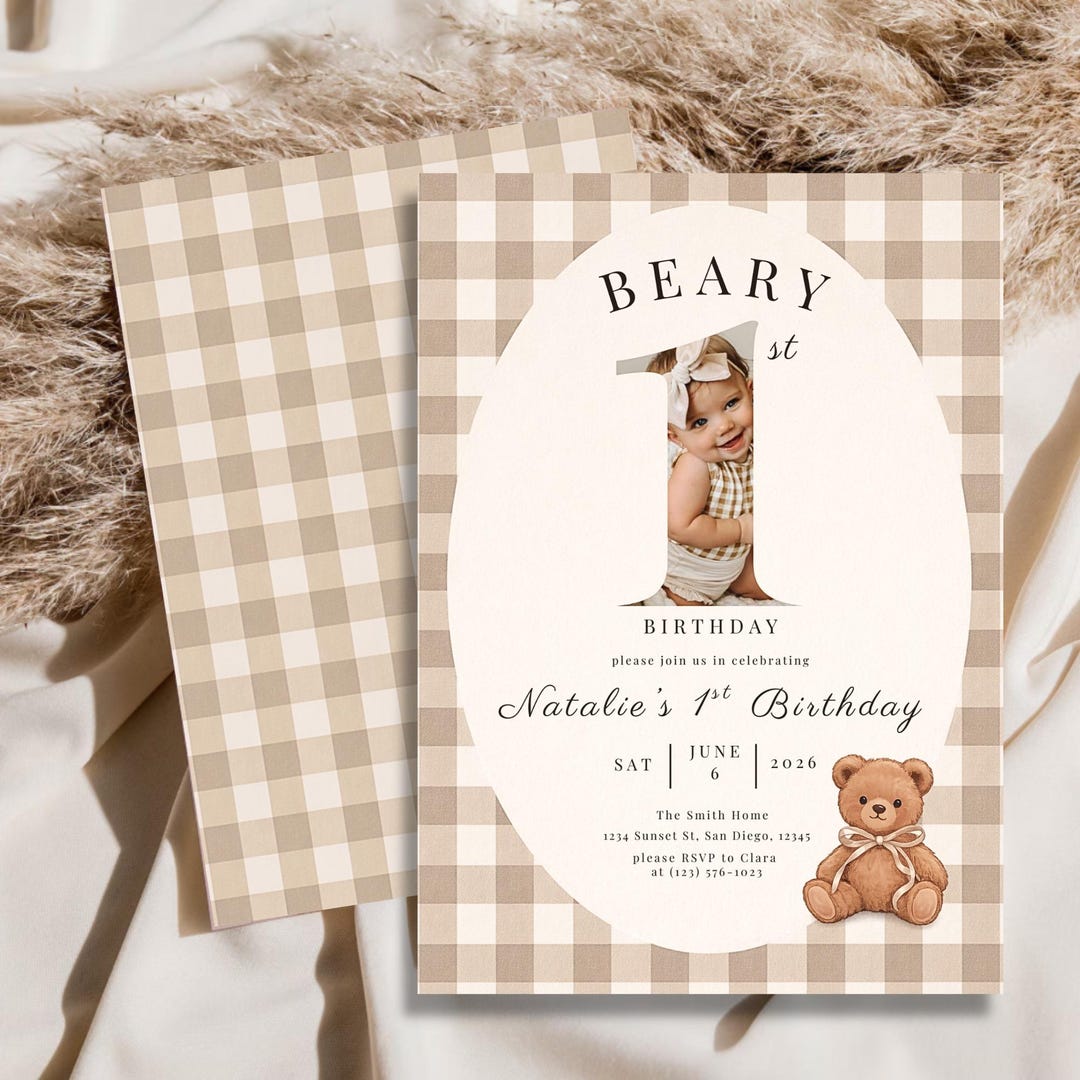 Beary First Birthday Invitation Template | Teddy Bear 1st Birthday ...