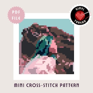 Mini Cross Stitch Pattern, Pop Singer Portrait, Blue Hair Music Design (PDF Download)